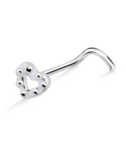 Balls Heart Shaped Silver Curved Nose Stud NSKB-1011